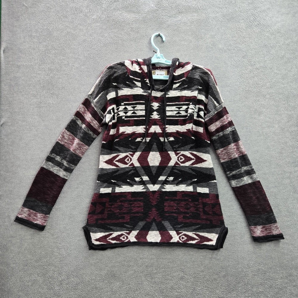 Democracy Women Sweatshirt XL Burgundy Aztec Geometric Hooded Long Sleeve